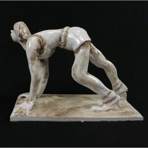 VTG MCM Handmade Italian Ceramic Male Runner Sculpture Crackle Glaze Italy 300/0